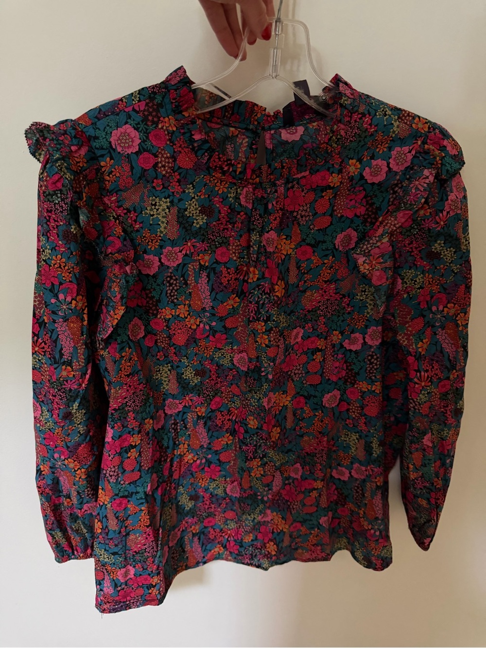 JCrew x Liberty Floral Ruffle Blouse in Teal, Pink & Orange - Picture 4 of 5